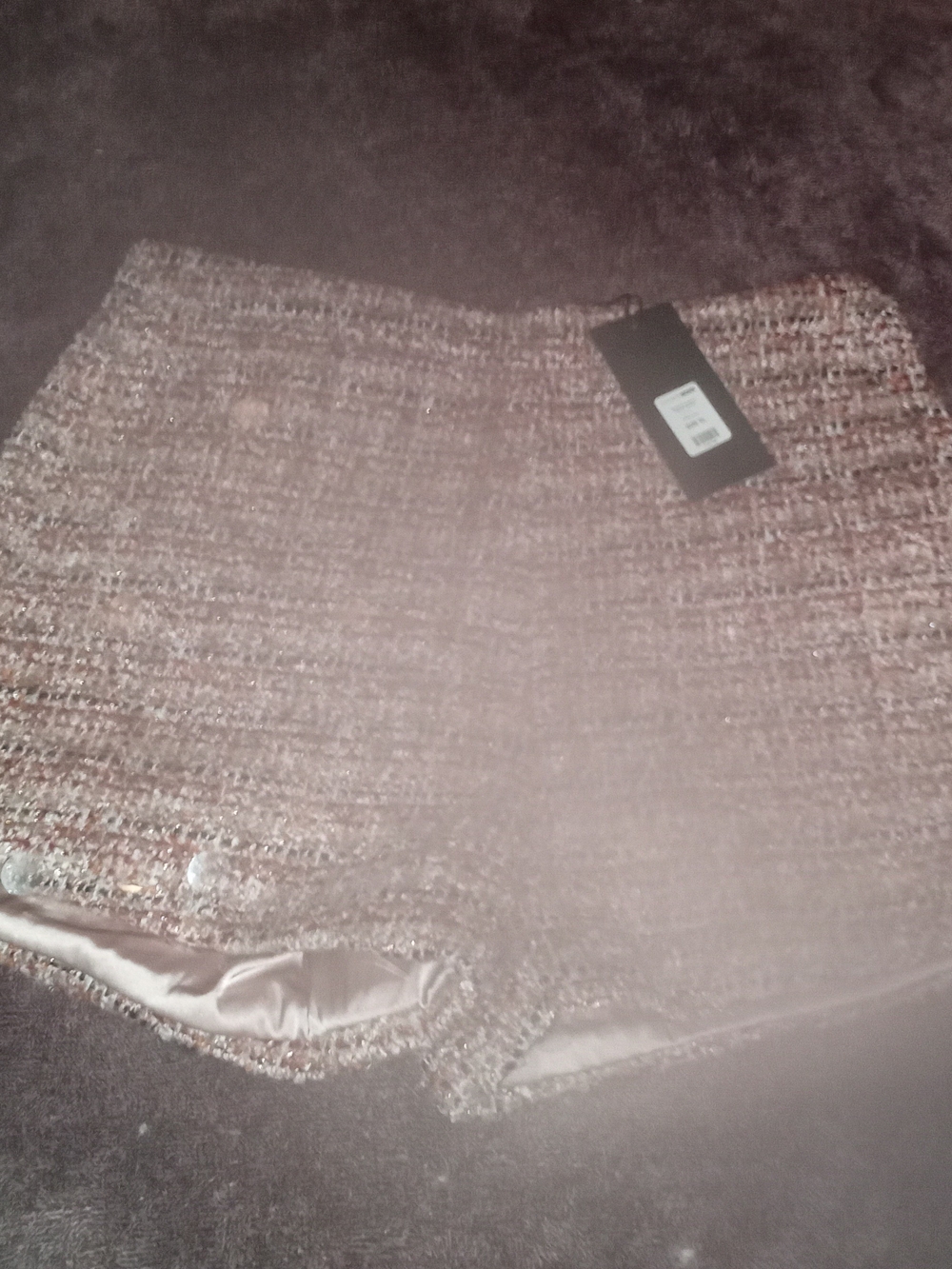 Fashion Nova Tweed High Waist Shorts in Blush Pink With Large Clear Sequins